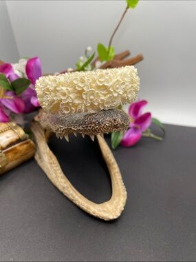 Celluloid carved floral hinged cuff bracelet vintage